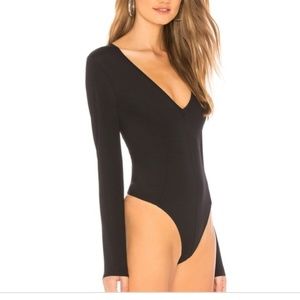 Free people black long sleeve V neck bodysuit
